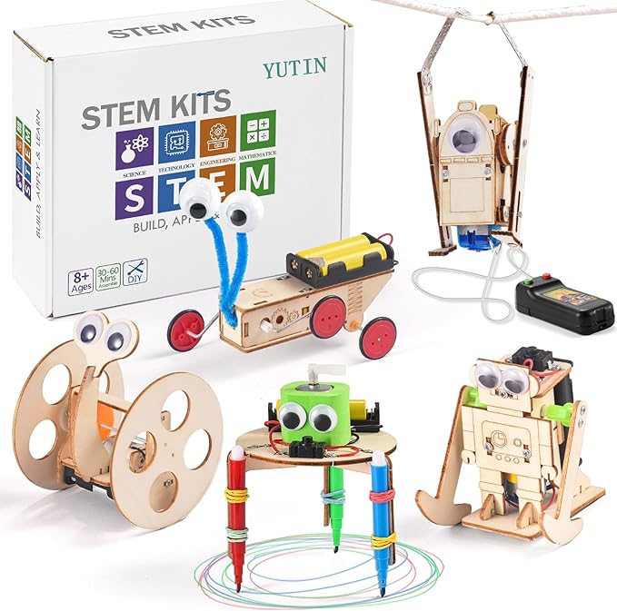 STEM Robots Kits for Kids Ages 5-7 8-10, Wood Building Art Crafts Kits for Boys 6-8 8-12, 3D Wooden Puzzles Robotics Models, Science Woodworking Projects STEM Toys Gifts for Boy 6 7 8 10 12 Year OId