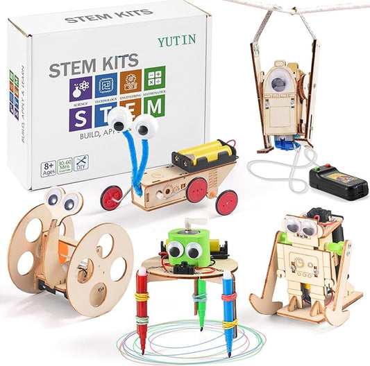 STEM Robots Kits for Kids Ages 5-7 8-10, Wood Building Art Crafts Kits for Boys 6-8 8-12, 3D Wooden Puzzles Robotics Models, Science Woodworking Projects STEM Toys Gifts for Boy 6 7 8 10 12 Year OId