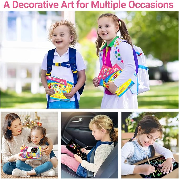 ZMLM Scratch Paper Art-Crafts Gift: 2 Pack Rainbow Notebooks Supplies Toys Easter Basket Stuffers for 3 4 5 6 7 8 9 10 Years Old Girls and Boys Kids Birthday Party Games (Yellow)