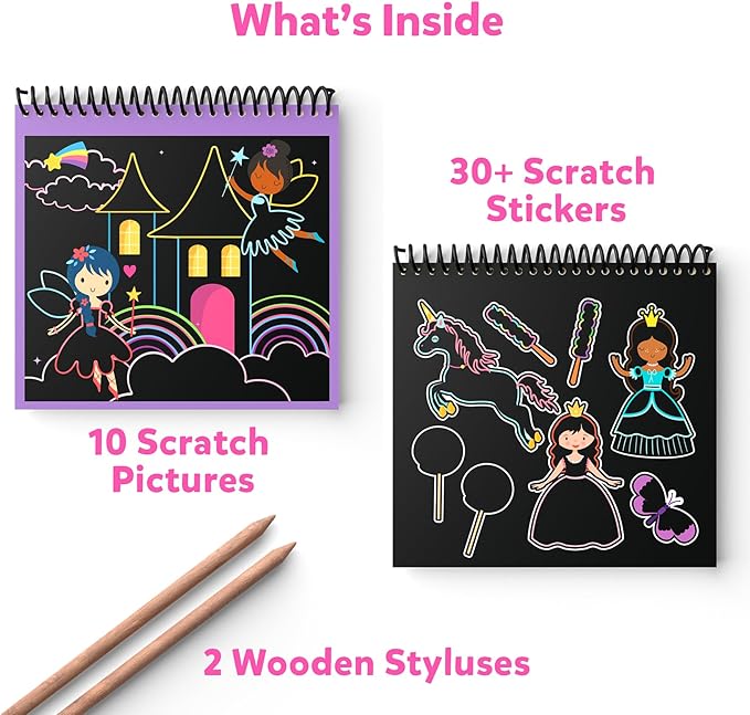 Skillmatics Magical Scratch Art Book for Kids - Unicorns & Princesses, Craft Kits & Supplies, DIY Activity & Stickers, Valentine's Day Gifts for Toddlers, Girls & Boys Ages 3, 4, 5, 6, 7, 8