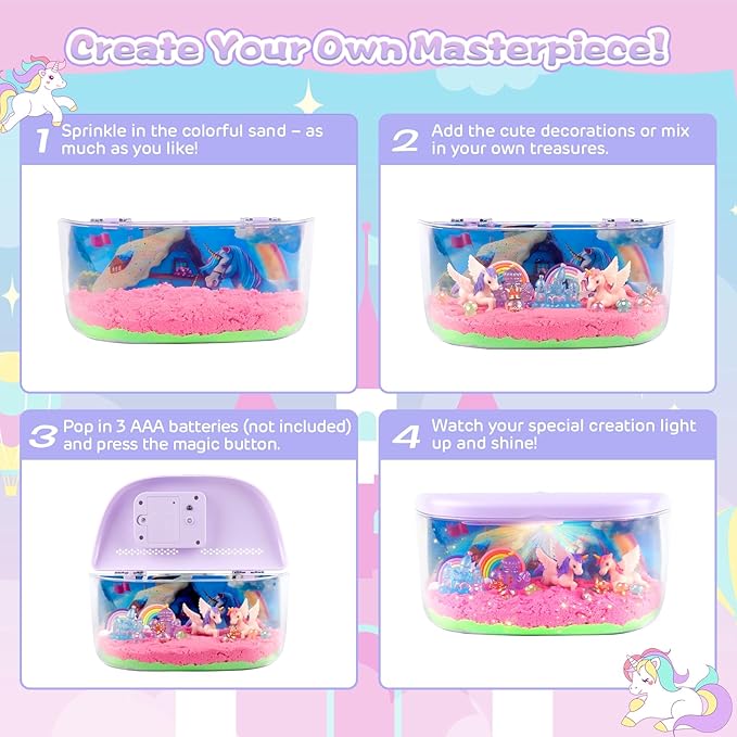Unicorn Terrarium Light Up Kit for Girls - Birthday Gifts, Christmas Toy for Girls Age 4-5-6-7-8-11, DIY LED Night Light with Remote - Unicorn Creative Arts & Crafts Kit for 4-12 Year Old Kids