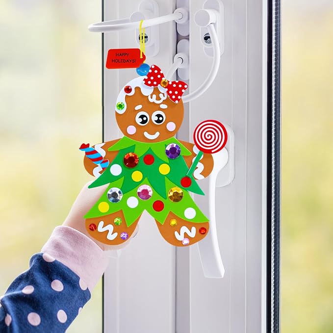 Winlyn 24 Sets Christmas Craft Kits Winter Crafts DIY Gingerbread Man Ornaments Decorations Festive Foam Stickers Christmas Arts and Crafts for Kids Holiday Home Classroom Art Activities Party Favors