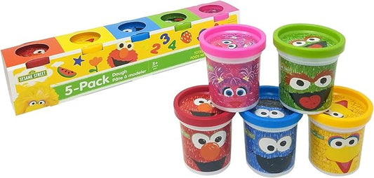 Sesame Street Modeling Dough, 5-Pack, 3oz Cans, Assorted Colors, Elmo, Cookie Monster, Big Bird, Oscar the Grouch, Abby Cadabby, Non-Toxic, Ages 3 and Up