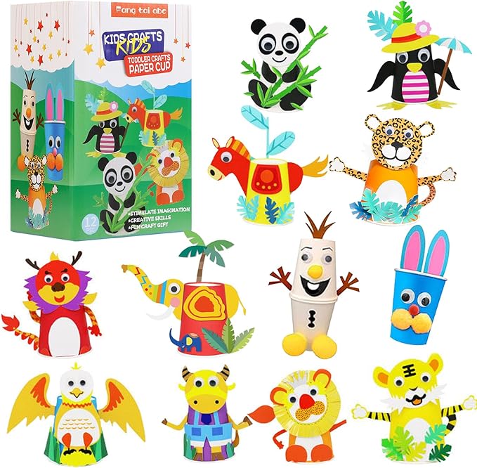 fangtaiabc Arts and Crafts for Kids Ages 4-8 .Arts and Craft Kit for Toddlers and Preschoolers Art Craft Gift for Kids- 12 Paper Cup Art Kit Toy for.3, 4,5.6.7.8Year Old Boys Girls Toddlers,