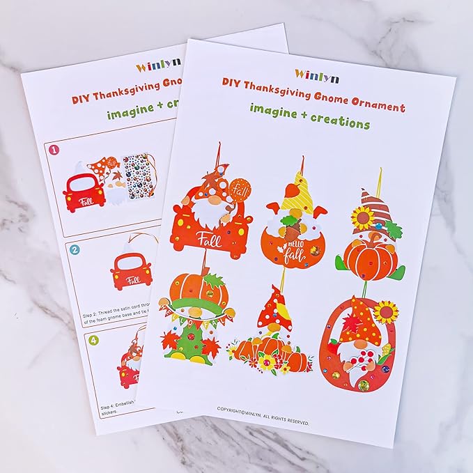 Winlyn 24 Sets Thanksgiving Gnome Decorations Art Sets Fall Crafts Thanksgiving Kids Crafts Thanksgiving Craft Kits Autumn Gnome Pumpkin Foam Stickers Arts and Crafts for Kids Adults Favors Activities
