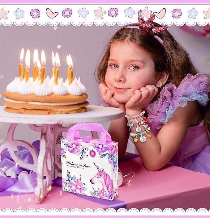 Girls Charm Bracelet Making Kit: Girl Toys Make Jewelry Supplies Set Unicorn DIY Craft Art Set Charm Bracelets Kits Creative Birthday Gifts for Girl Age 6 7 8 9 10 11 12 Year Old Kids Little Children