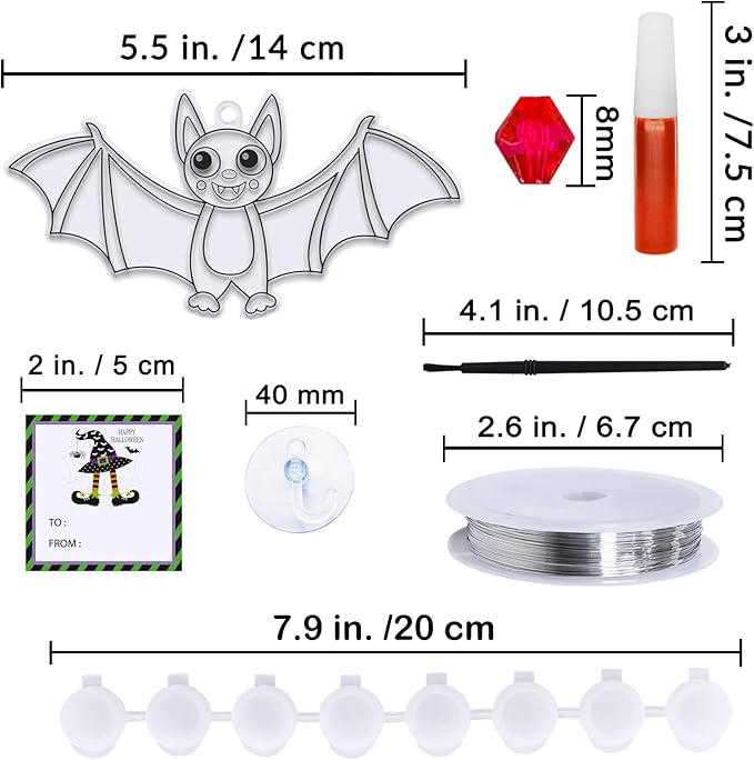 Winlyn 24 Sets Halloween Bat Suncatchers Ornaments Halloween Decorations DIY Window Paint Art Suncatchers Halloween Craft Kits Suncatchers Painting Kits for Kids Activities Classroom Art Project