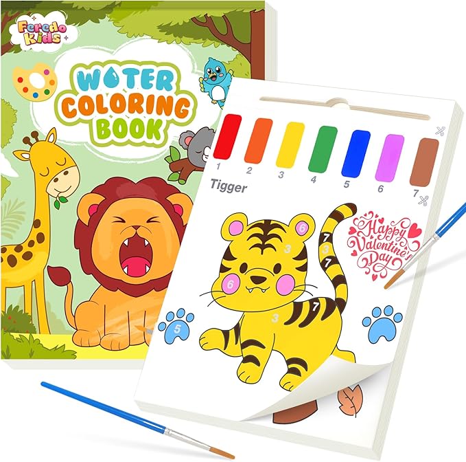 Water Coloring Books for Toddlers - Easter Basket Stuffers Watercolor Paint Book Drawing Art Paper for Kids Mess Free Craft Supplies kit Toy for Age 3 4 5 6 Valentines Birthday Gift(Animal)