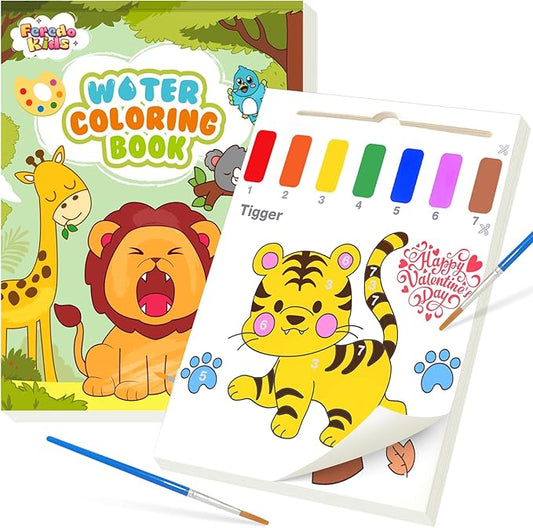 Water Coloring Books for Toddlers - Easter Basket Stuffers Watercolor Paint Book Drawing Art Paper for Kids Mess Free Craft Supplies kit Toy for Age 3 4 5 6 Valentines Birthday Gift(Animal)