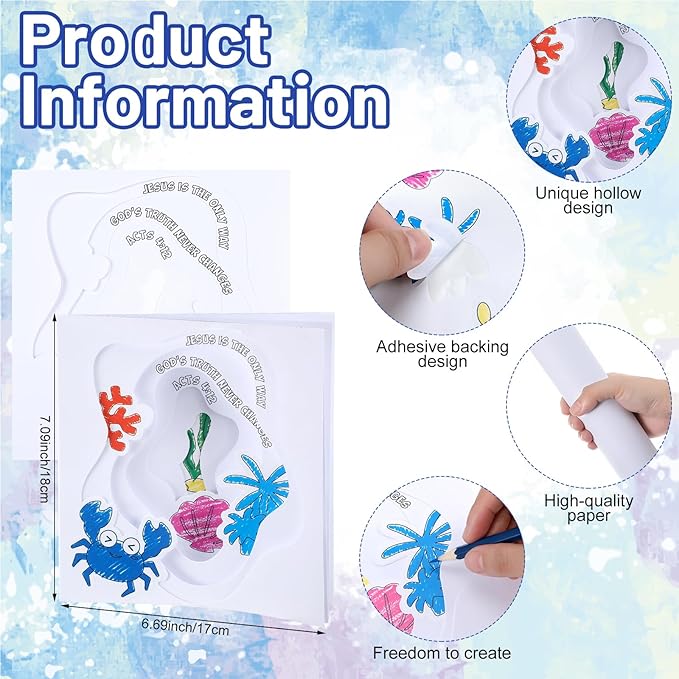 Affrolling 24 Sets Kids VBS 2025 Broken Rock Beach Tide Pool Book Craft Pack Bible Craft Books Christian Bible Stories Coloring Book for Kids Activity Bible Theme DIY Art Drawing Book Game School