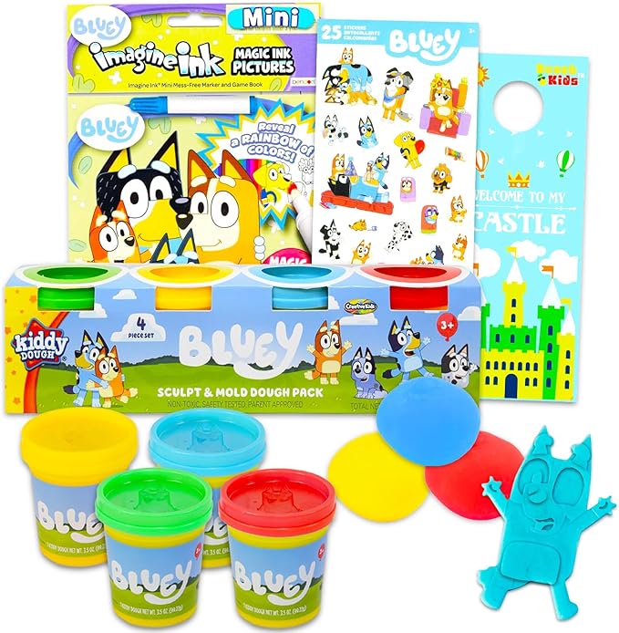 Bluey Activity Set for Kids - Bundle with Bluey Dough Tubs and Bluey Imagine Ink Coloring Book for Boys, Girls Plus Stickers | Bluey Activities for Kids