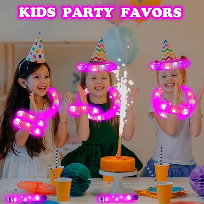 24 PCS Pink Glow Sticks Valentines Day Party Favors for Kids,LED Light up Pop Tubes for Toddlers, Neon Necklaces Bracelets Accessories,Glow Birthday Dance Wedding Mardi Gras Party Supplies Decorations