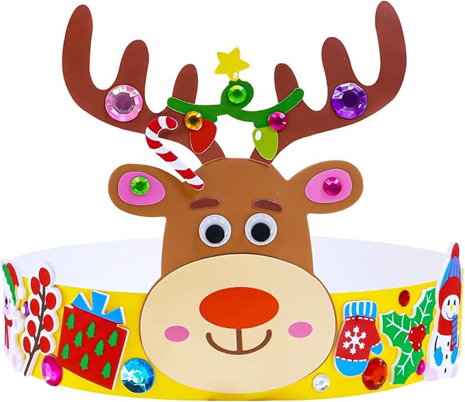 Winlyn 24 Sets Christmas Craft Kits Winter Crafts DIY Christmas Headbands Craft Kits Snowflake Christmas Tree Foam Stickers Arts and Crafts for Kids Holiday Home Classroom Art Activities Party Favors