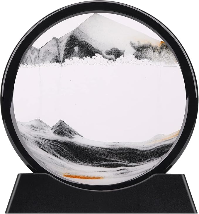 QLKUNLA Moving Sand Art Picture Liquid Motion 3D Deep Sea Sandscape in Motion Display Flowing Sand Frame Relaxing Desktop Home Office Work Decor Art Toys (7 inch, Black)