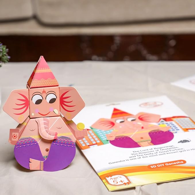 Desi Favors DIY Ganesha Paper Craft Kit - Diwali Gifts for Lord Ganesha Origami for Indian Kids | Vinayaka Chavithi Kid | Hindu Festival Ganesha Idol | 6.6x5.5 Inch (Pack of 1)