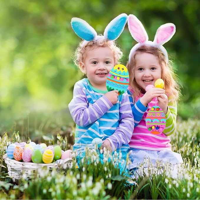 Winlyn 32 Sets Easter Egg Ornaments Decoration DIY Easter Craft Kits Assorted Foam Easter Egg Ornaments Easter Foam Stickers for Kids Party Favors Easter Spring Classroom Activity Art Project