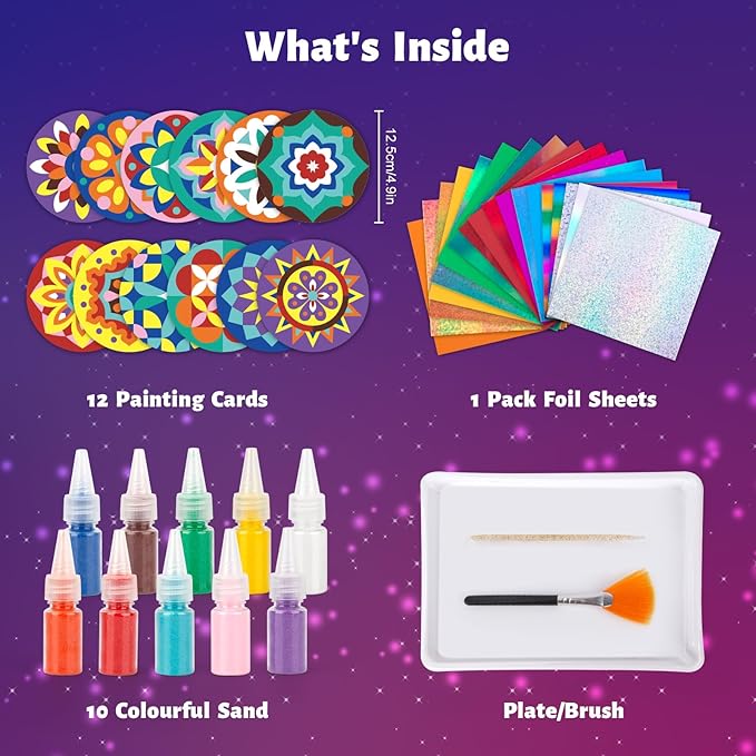 Foil Art & Sand Art Kit, 2 in 1 Mandala Arts and Crafts for Kids Ages 4-8, Mess Free DIY Coloring Kit for Girls and Boys, Thanksgiving Christmas Festivals Party Gifts