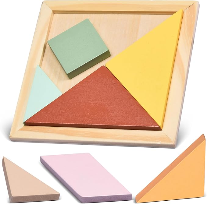 Childlike Behavior 6 inches Puzzle Board - Tangram Wooden Puzzle - Brain Teaser Puzzles Block for Kids & Adult - Wood Block Puzzle - Logic Puzzle - Educational Sensory Toys for all ages