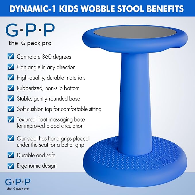 '-Dynamic-, Kid Wobble Stool Pair, Wiggle Chair Flexible Seating for Preschool & Elementary Classroom, Improves Focus, Posture & ADHD/ADD-Blue 17.7 Hight' Stools Pack of 2