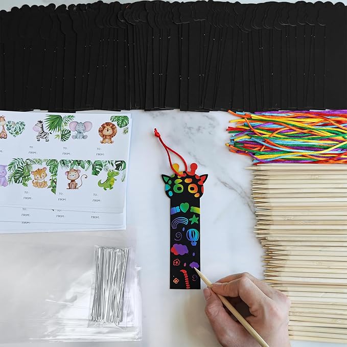 Winlyn 72 Sets 9 Styles Magic Color Scratch Jungle Animal Bookmarks Making Craft Kits DIY Rainbow Scratch Paper Bookmarks Art Sets for Kids Students Classroom Activities Reading Rewards Party Favors