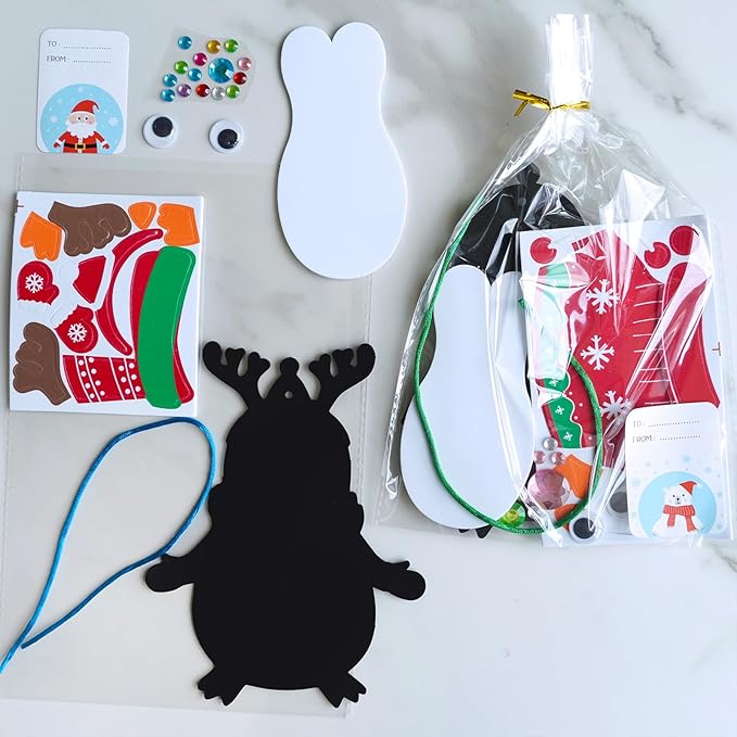 Winlyn 24 Sets Christmas Craft Kits Winter Crafts DIY Christmas Penguin Ornaments Decorations Art Sets Foam Penguin Christmas Stickers for Kids Holiday Festive Home Classroom Activities Party Favors