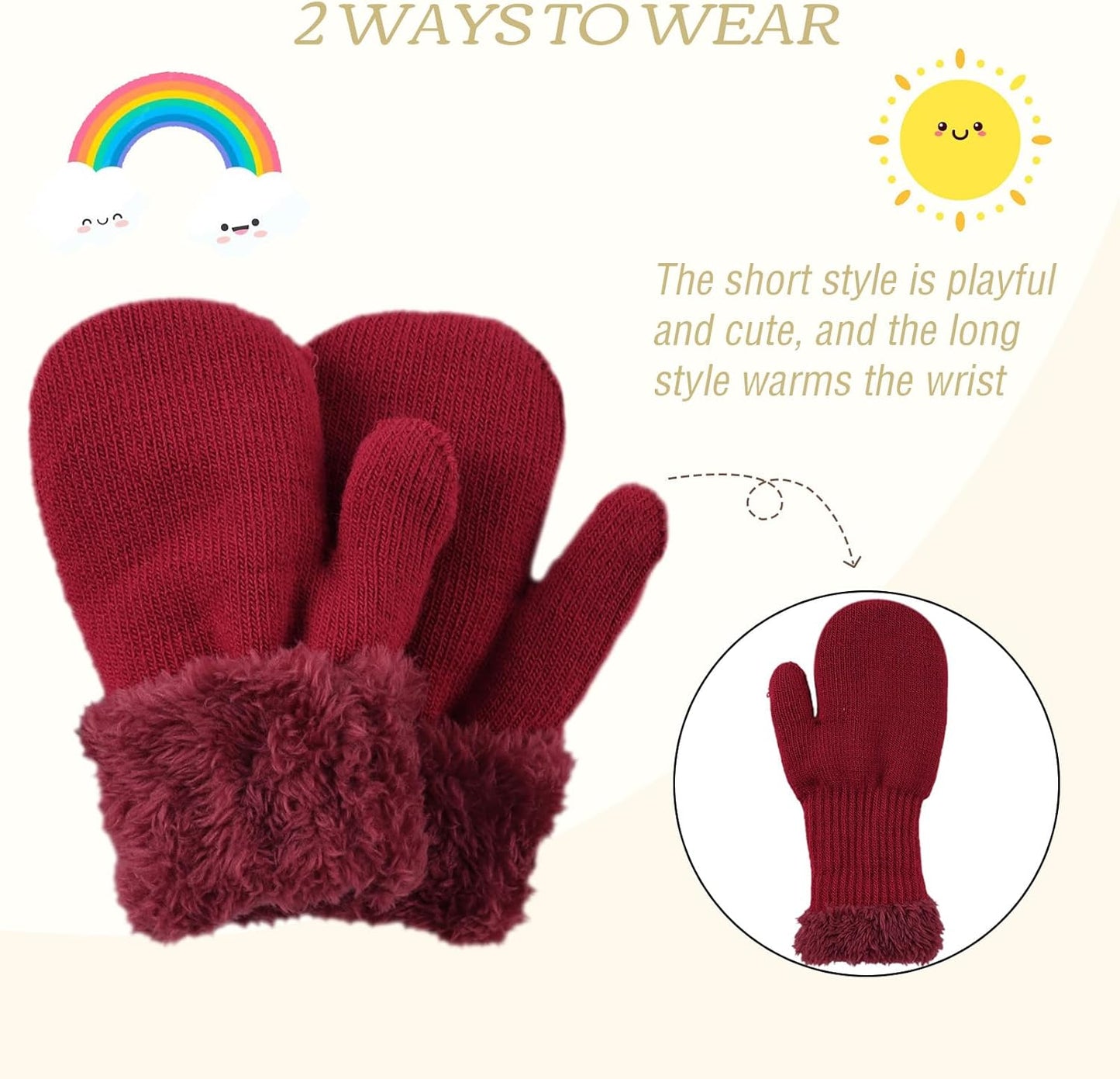 PESAAT Baby Girl Mittens Fleece Toddler Boy Mittens Warm Kids Winter Gloves Unisex Cold Weather Baby Gloves