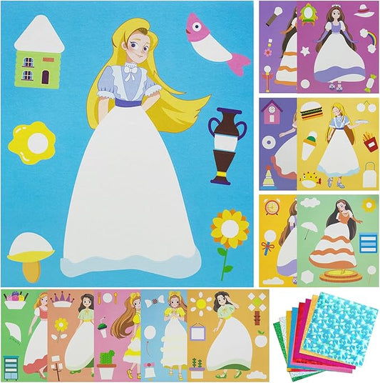 NAYODEUS Art Craft Activity for Kids: Fun Foil Princess & DIY Toy Kit, No Mess Creative Travel Supply Set, Idea Birthday Christmas Valentine Gift for Girl Boy Children.