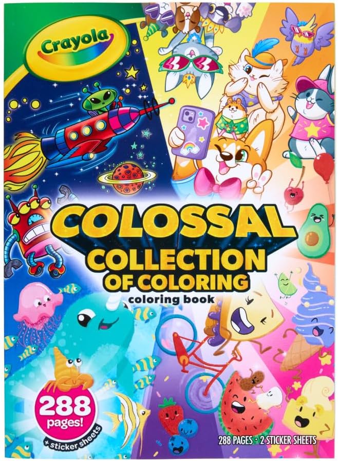 Crayola Colossal Collection of Coloring, 288 Coloring Book Pages, 2 Sticker Sheets, Coloring Book for Kids, Toddler Travel Activity, 3+