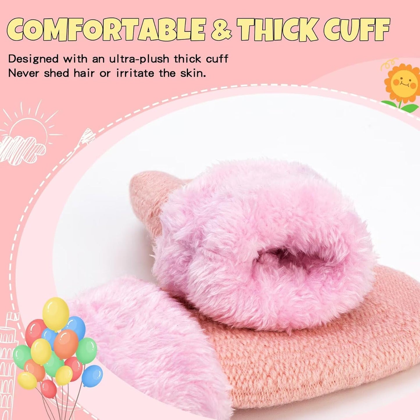 Winter Mittens Gloves Beanie Hat Set for Kids Baby Toddler Children, Thick Warm Knit Fleece Lined Thermal Set for Boys Girls