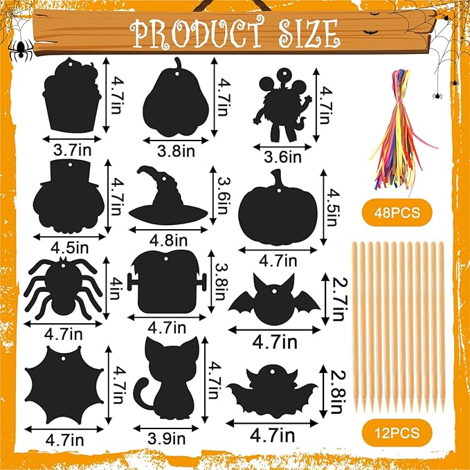 FEBSNOW Halloween Crafts for Kids, Magic Rainbow Halloween Scratch Art Paper Cards Halloween Tree Hanging Ornaments Halloween Gifts for Kids Holiday Party Favors Games (Halloween)