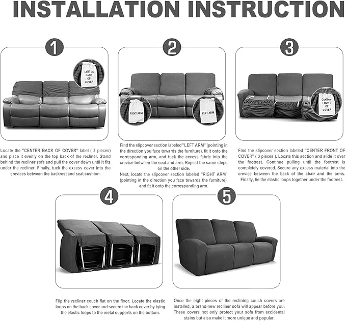 NORTHERN BROTHERS Stretchy Recliner Sofa Covers 3 Seater, Couch Cover Recliner Sofa 3 Cushions, Sofa Recliner Covers, Dark Brown