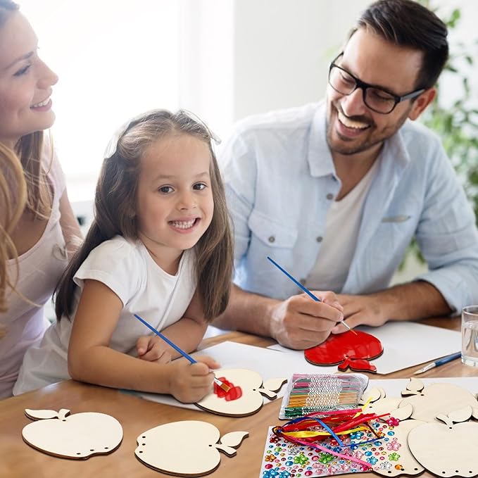 Fennoral 9 Pack Wind Chime Kit for Kids Make Your Own Apple Wind Chime for Girls Boys Back to School Craft DIY Paint Apple Craft for First Day of School Ornaments Classroom Decoration Art Activity