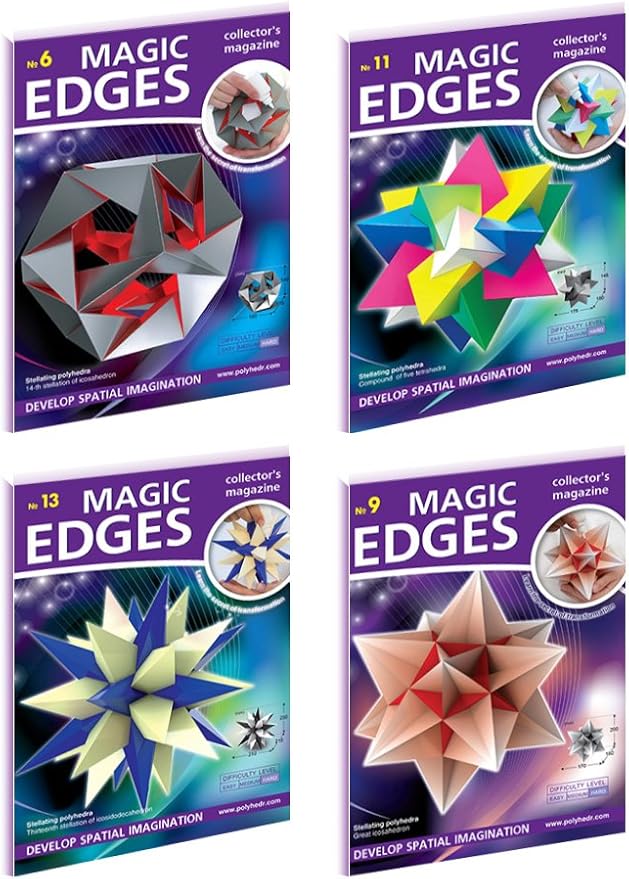Polyhedra Magic Edges. Set #5 / 3D Paper Model Kits. The Most Difficult Polyhedra of Magic Edges Collection: Great Icosahedron, Compound of Five tetrahedra