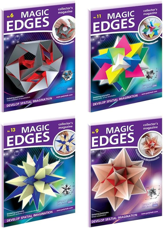 Polyhedra Magic Edges. Set #5 / 3D Paper Model Kits. The Most Difficult Polyhedra of Magic Edges Collection: Great Icosahedron, Compound of Five tetrahedra