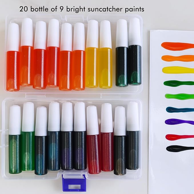 Winlyn 24 Sets Halloween Pumpkin Suncatcher Wind Chime Ornaments Decorations DIY Window Paint Art Suncatcher Craft Kits Pumpkin Sun Catchers for Kids Classroom Halloween Activities Holiday Art Project