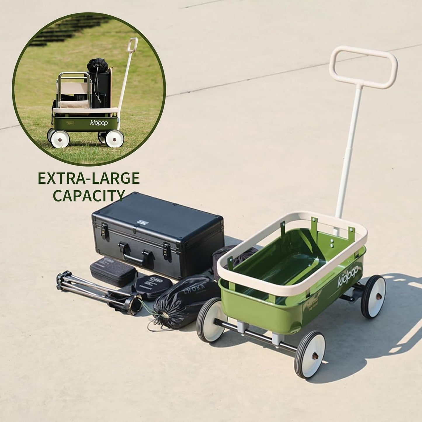 kidpop PULA-Wild 3-in-1 Kids' Pull-Along Wagon Toddlers Push Walker for 2.5-8, Removable Wooden Cover and Adjustable Handlebar, Birthday Gifts Max Weight 33 lbs (Grey)