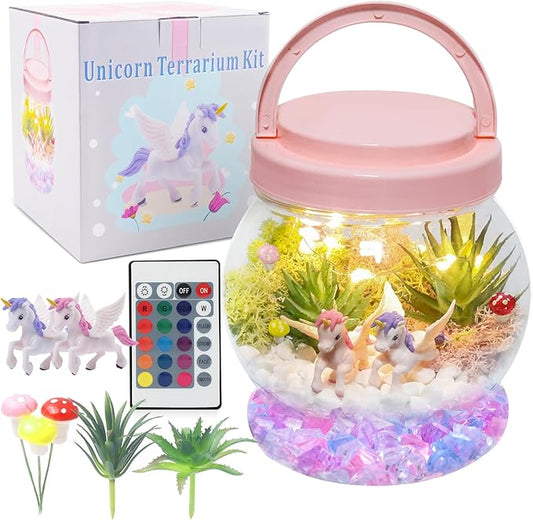 Unicorn Terrarium Kit for Kids, Birthday Gifts for Girls, Unicorn Toys, LED Night Light Up & Remote, DIY Unicorn Arts and Crafts Kit for Kids Age 4 5 6 7 8-12 Year Old