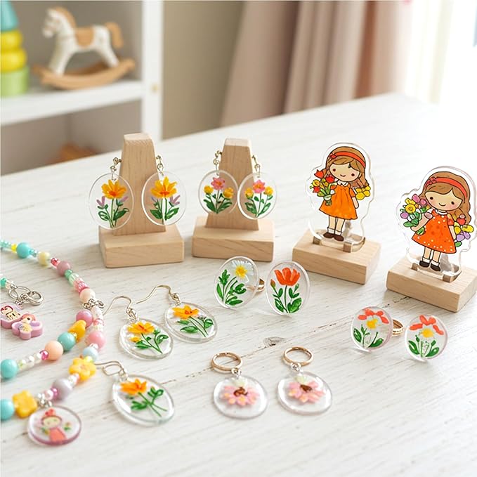 Auihiay 198 Pieces Shrink Plastic Kit Include 20 Sheets Shrinky Paper, Hole Punch, Keychains Accessories and Pencils for DIY Ornaments or Creative Craft