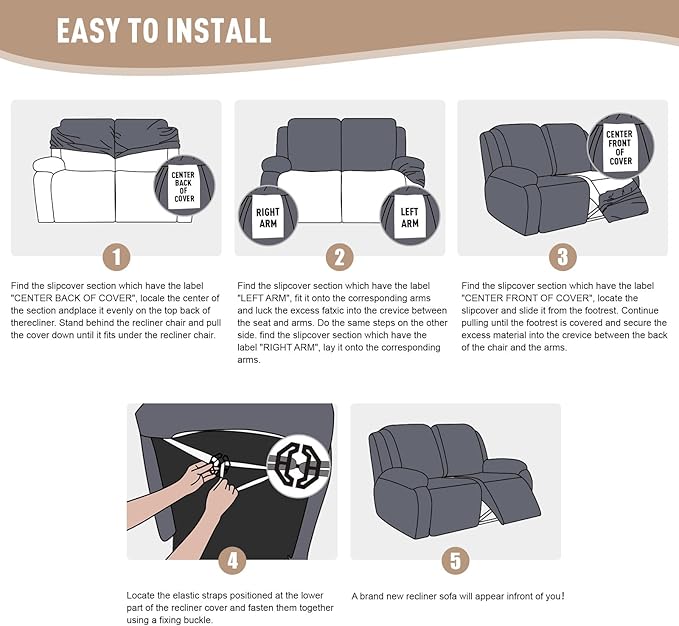 KinCam Recliner Covers, Stretch Reclining Chair Covers, Recliner Sofa Slipcovers Stripe Jacquard Recliner Couch Covers Furniture Protector Covers (2 XL Seater, Cream)