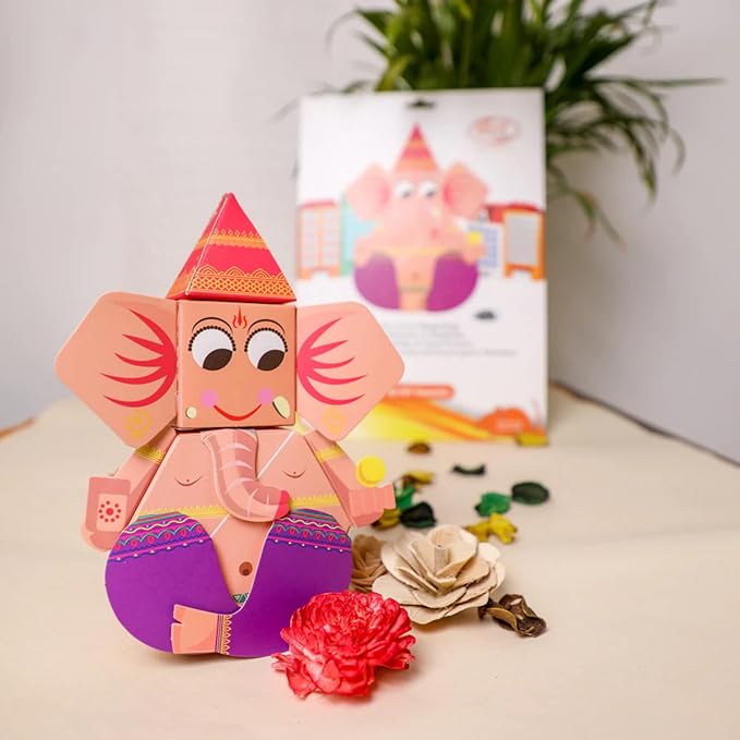 Desi Favors DIY Ganesha Paper Craft Kit - Diwali Gifts for Lord Ganesha Origami for Indian Kids | Vinayaka Chavithi Kid | Hindu Festival Ganesha Idol | 6.6x5.5 Inch (Pack of 1)