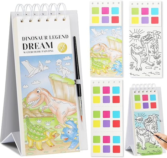 Watercolor Painting Book for Kids Ages 3-5, Water Painting Easel Book Comes with Brush,Toddler Painting Activities Ages 2-4, Art Craft Gift for Drawing (Dinosaur)