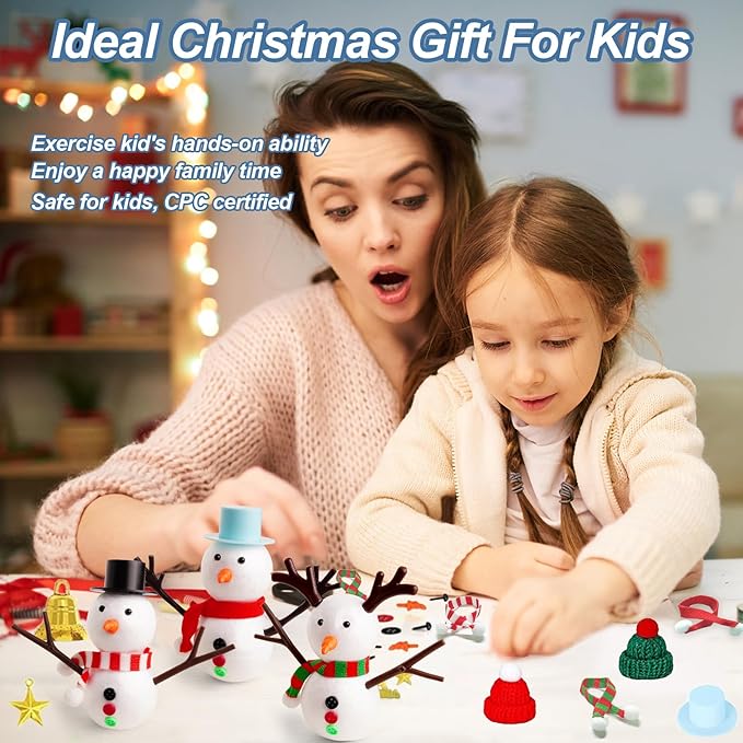 MZfowsen 12Pack Snowman Crafts Kits for Kids, Arts and Crafts for Kids, Build a Snowman Making Kit for Winter Party Favors Supplies