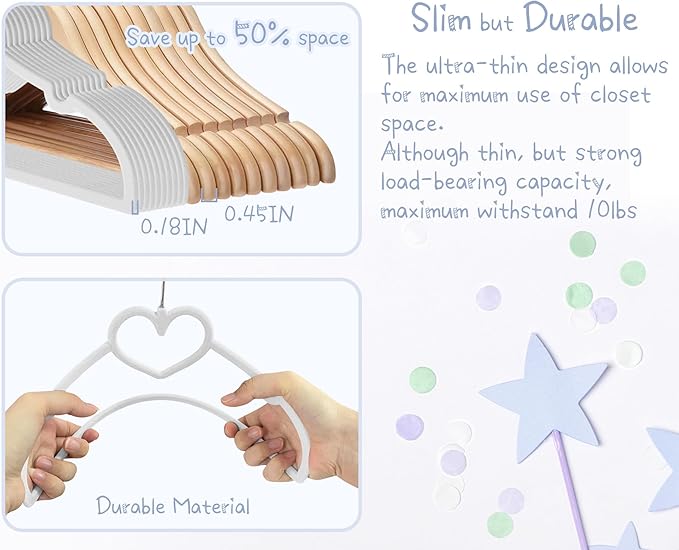 Grey Heart Velvet Baby Hangers - 50pack 13inch Toddler Hangers with 20pcs Clips, Premium Velvet Strong and Durable Baby Clothes Hangers Without Slipping, Ultra Slim and Stackable Space Saving