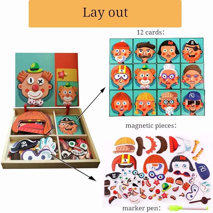 Wooden Magnetic Jigsaw Puzzles Toy, Toddler Craft Toys Educational Travel Puzzle Games Double Sided Drawing Easel for Boys and Girls