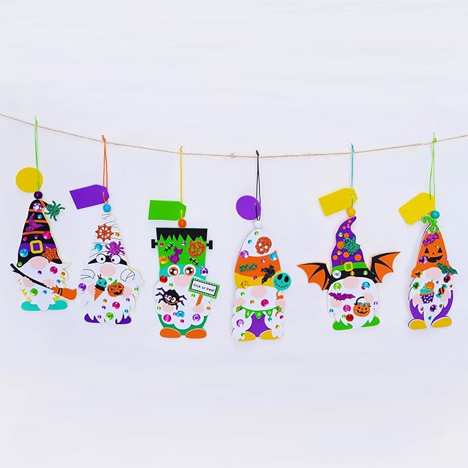Winlyn 24 Sets Halloween Crafts Fall Crafts Kids DIY Gnome Ornaments Decorations Halloween Craft Kits Gnome Foam Stickers Halloween Arts and Crafts for Kids Home Classroom Art Activities Party Favors