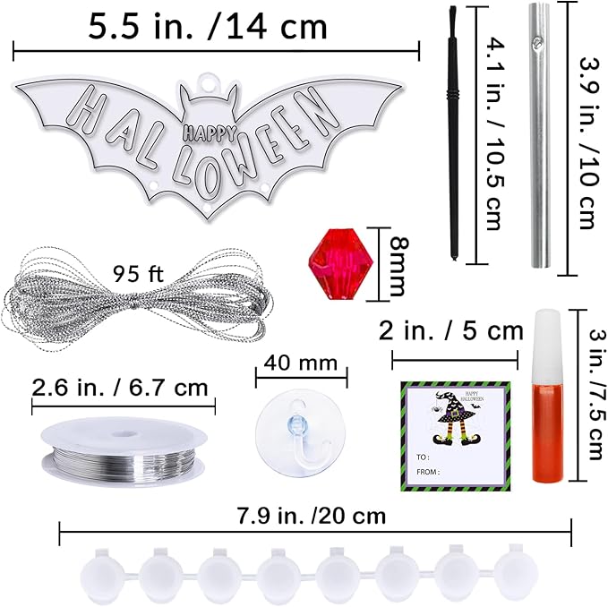 Winlyn 24 Sets Halloween Bat Suncatcher Wind Chimes Ornaments Decorations DIY Window Paint Art Halloween Craft Kits Bat Sun Catchers for Kids Home Classroom Activities Halloween Party Art Projects