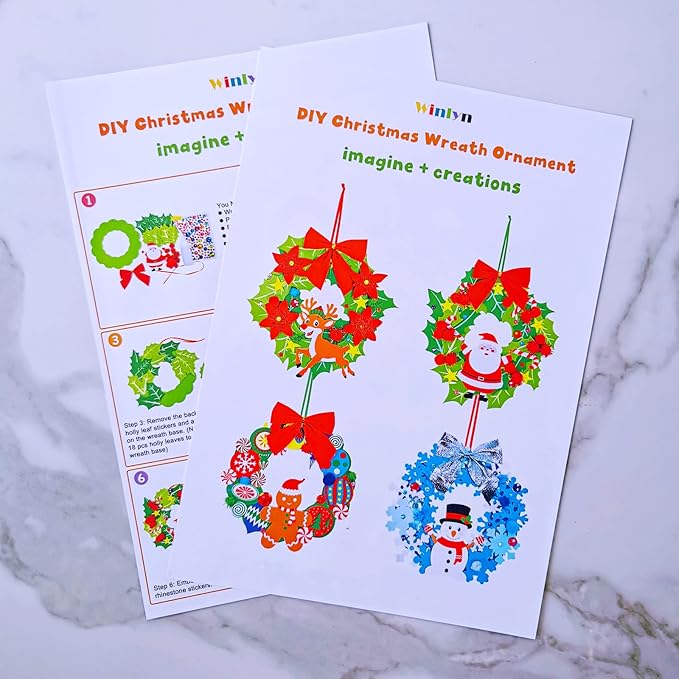 Winlyn 12 Sets Christmas Craft Kits Winter Crafts DIY 3D Christmas Wreath Ornaments Art Sets Santa Snowflake Snowman Christmas Foam Stickers Arts and Crafts for Kids Holiday Home Classroom Activities