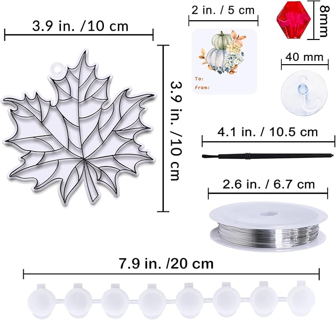 Winlyn 24 Sets Fall Leaf Suncatchers Ornaments DIY Window Paint Art Fall Craft Kits Maple Leaf Sun Catchers Painting Kits for Kids Classroom Activities Art Project Thanksgiving Autumn Party Decoration