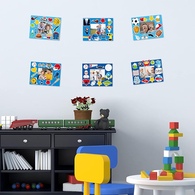 chiazllta 30 Packs Fathers Day Craft Kits for Kids Father's Picture Frame DIY Craft Art Father’s Day Party Decoration Favor Home Classroom Game Activities