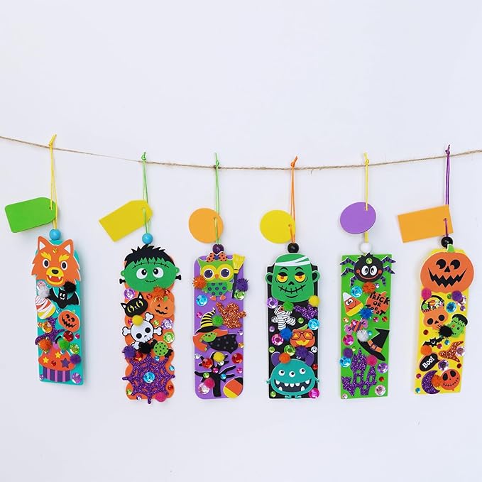 Winlyn 36 Sets Halloween Crafts Kits Holiday Fall Kids Crafts DIY Halloween Bookmarks Ornaments Art Sets Bats Monster Ghost Foam Stickers Arts and Crafts for Kids Classroom Activities Party Favors